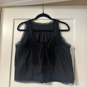 Black Lace Trim Tank Top